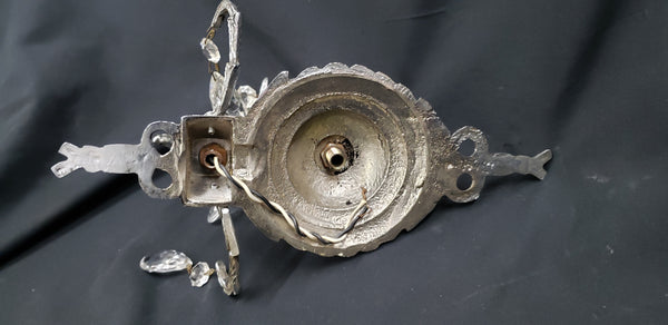 Antique Art Deco Silver Toned 1 Light Wall Sconce with Teardrop Crystal Prisms #GA2286