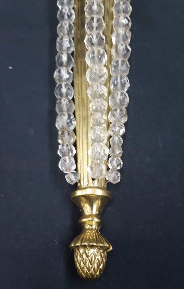 Antique Art Nouveau 2 Light Brass Wall Sconce with Beading & Pineapple Finial #GA2287