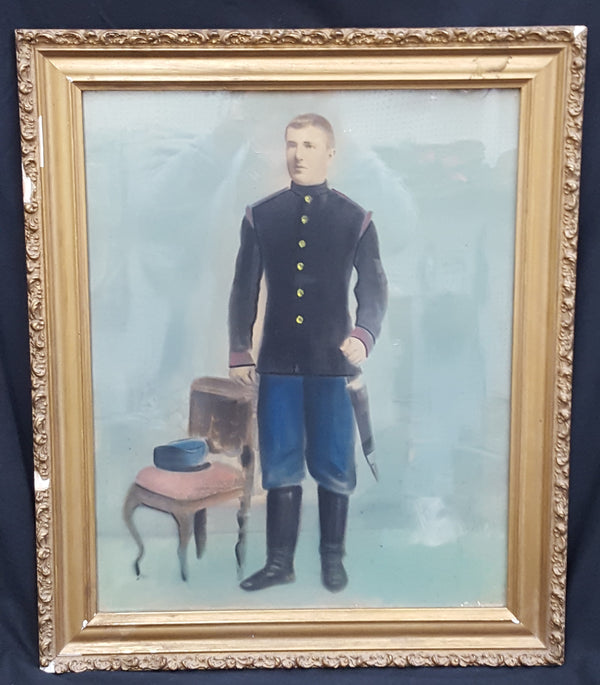 Antique Civil War Soldier Picture on Canvas in Gilded Frame #CWS