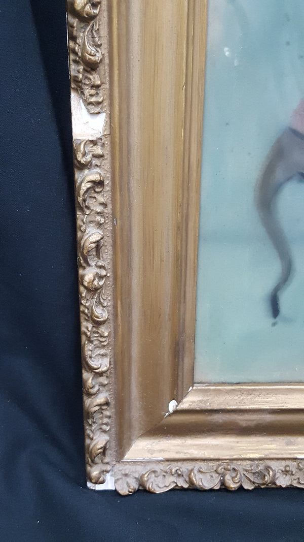 Antique Civil War Soldier Picture on Canvas in Gilded Frame #CWS