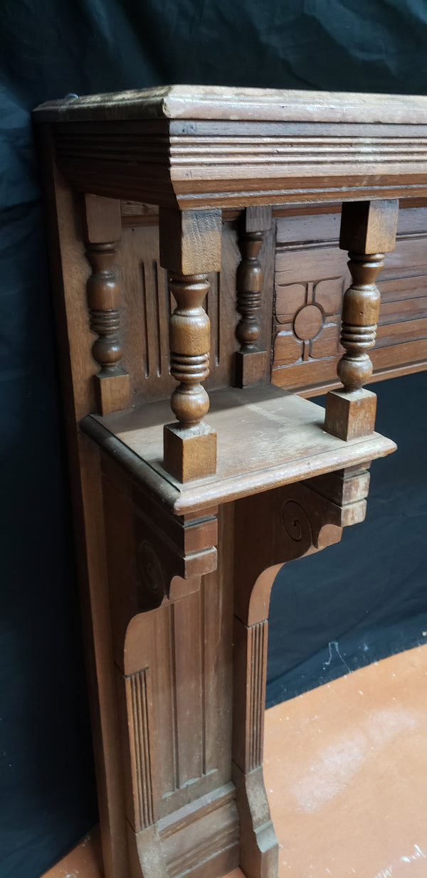 Antique Solid Walnut Carved Fireplace Mantel Surround with Shelves #GA9001