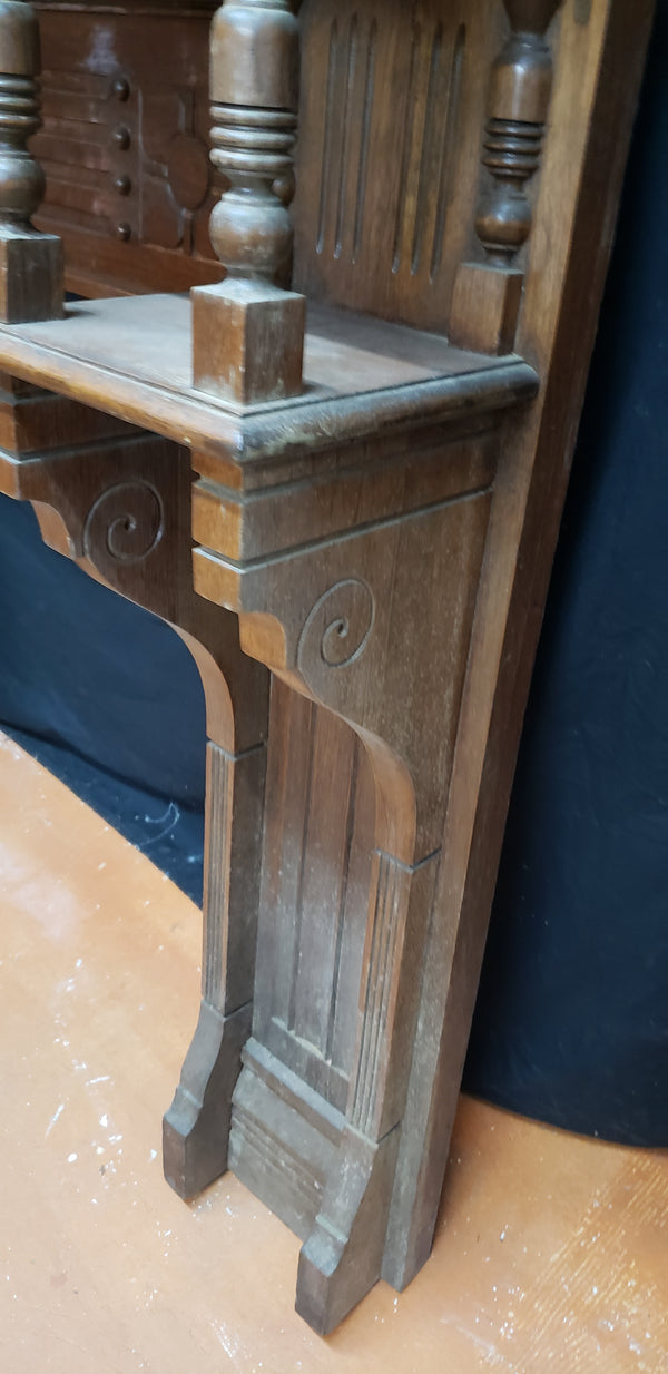 Antique Solid Walnut Carved Fireplace Mantel Surround with Shelves #GA9001