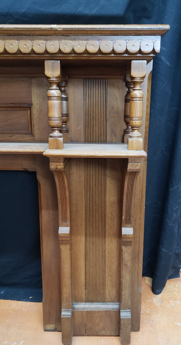 Antique Solid Walnut Ornate Carved Fireplace Mantel Surround with Two Shelves #GA9002