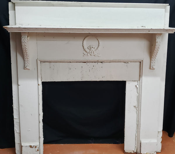 Antique Fireplace Mantel Surround with Wreath & Floral Trim #GA9003