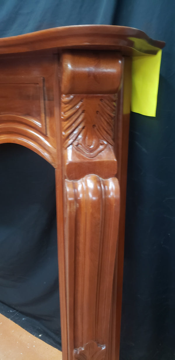 Antique Mahogany Fireplace Mantel Surround with Angled Sides & Floral Designs #GA9012