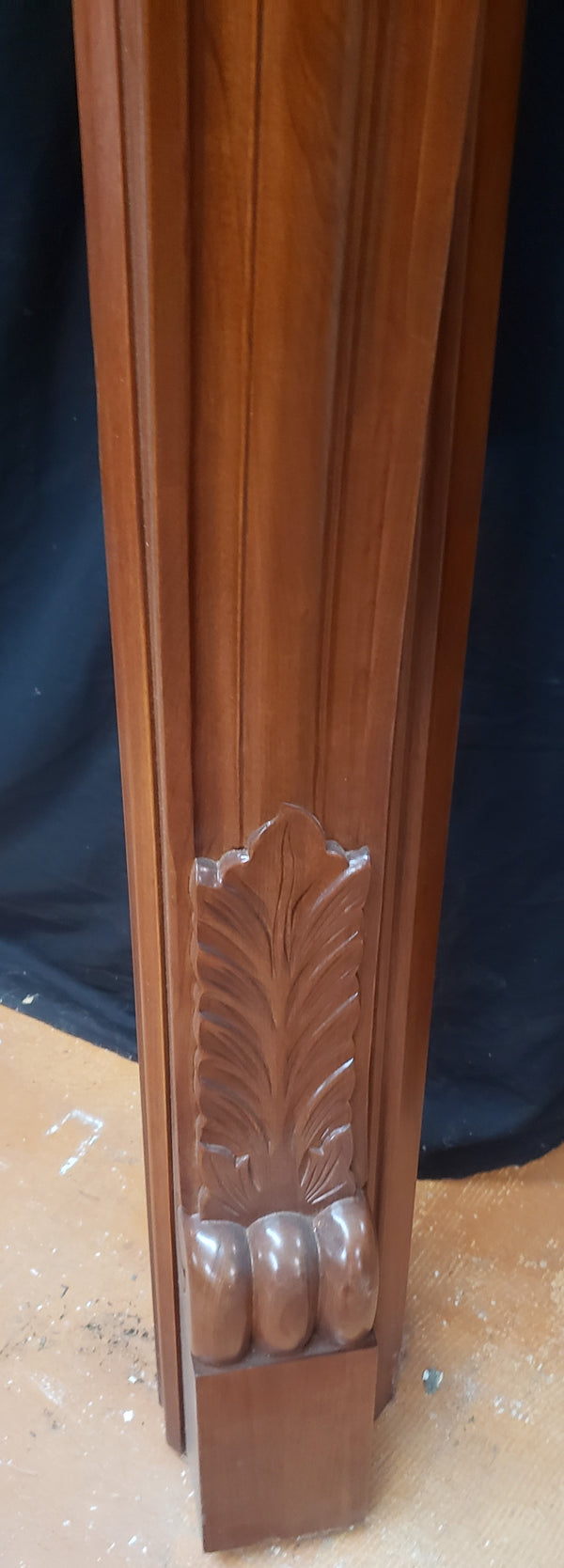 Antique Mahogany Fireplace Mantel Surround with Angled Sides & Floral Designs #GA9012