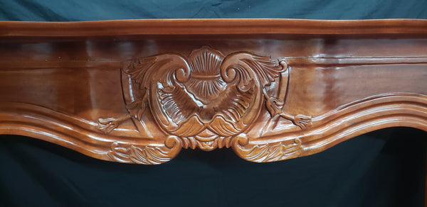 Antique Mahogany Fireplace Mantel Surround with Angled Sides & Floral Designs #GA9012