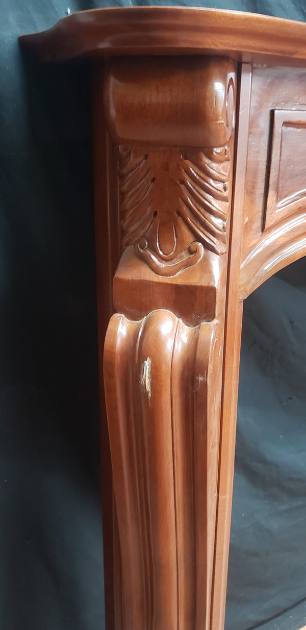 Antique Mahogany Fireplace Mantel Surround with Angled Sides & Floral Designs #GA9012
