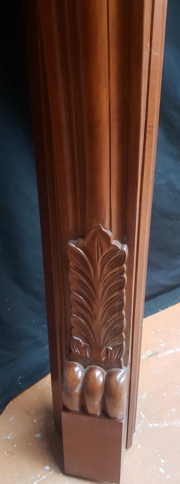 Antique Mahogany Fireplace Mantel Surround with Angled Sides & Floral Designs #GA9012
