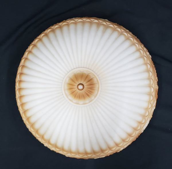 15" Round Flush Mount Embossed White & Amber Acanthus Glass Shade #ombre