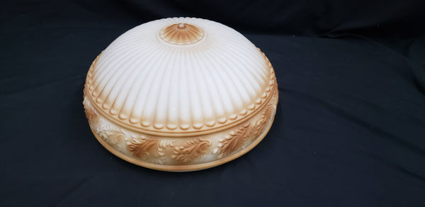 15" Round Flush Mount Embossed White & Amber Acanthus Glass Shade #ombre