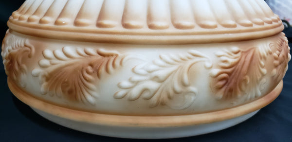 15" Round Flush Mount Embossed White & Amber Acanthus Glass Shade #ombre