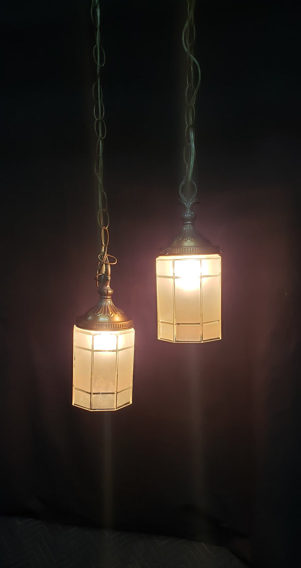 Double Pendant Light with Frosted Octagon Shaped Shades & Matching Ceiling Cap #GA9062