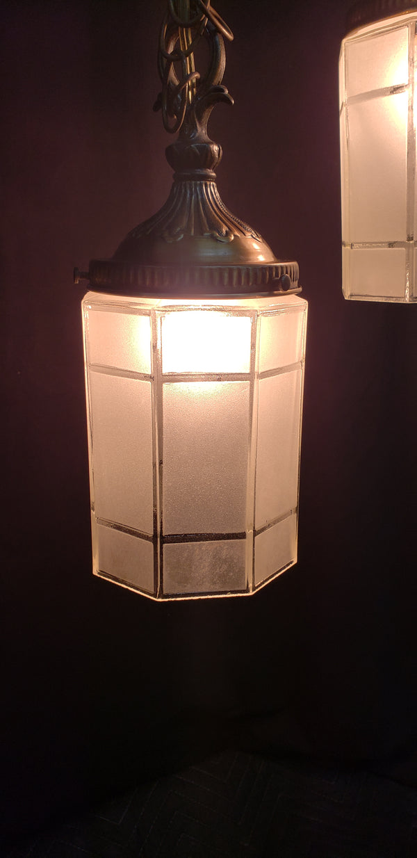Double Pendant Light with Frosted Octagon Shaped Shades & Matching Ceiling Cap #GA9062