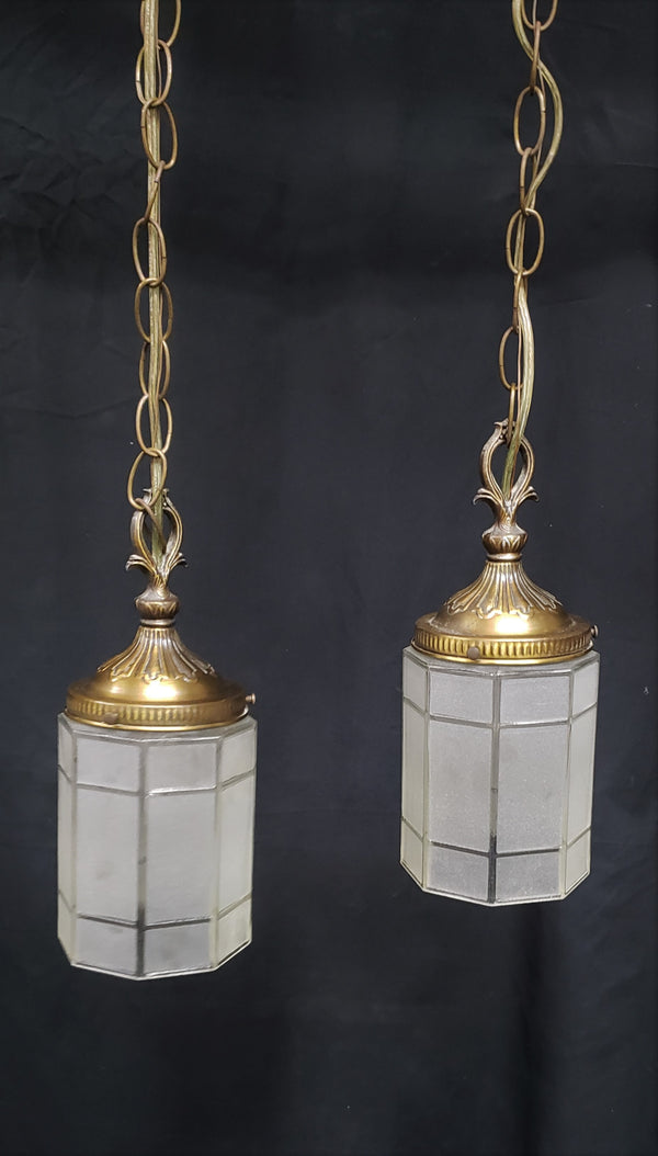 Double Pendant Light with Frosted Octagon Shaped Shades & Matching Ceiling Cap #GA9062