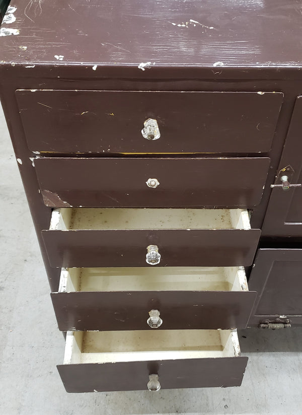 Antique Medical Chest on Wheels with Cast Iron Porcelain Coated Top #GA9071