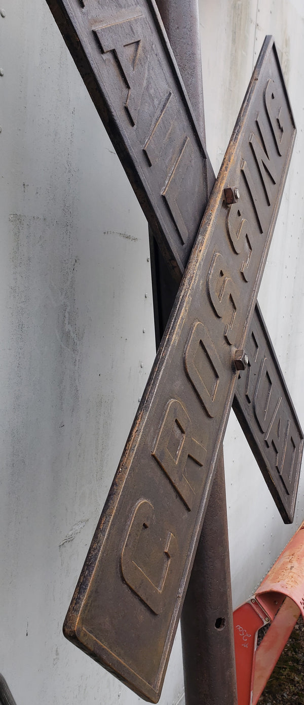 Antique Pole Mounted Cast Iron Railroad Crossing Signs #rrsign