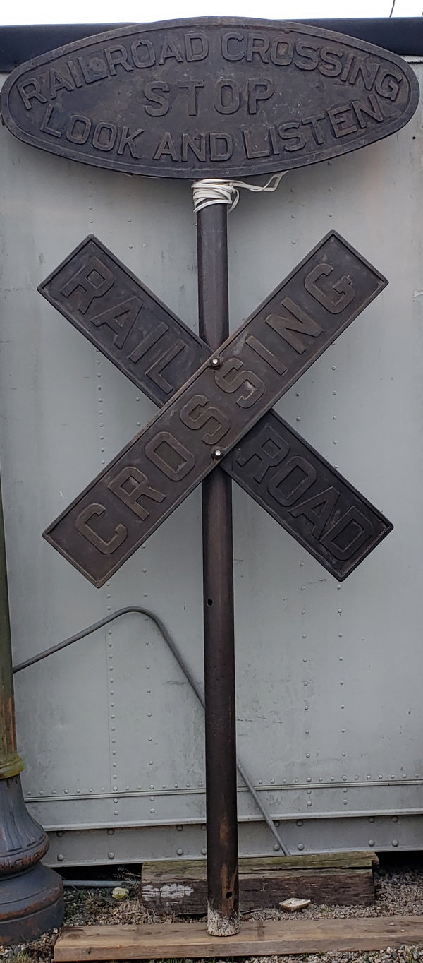 Antique Pole Mounted Cast Iron Railroad Crossing Signs #rrsign
