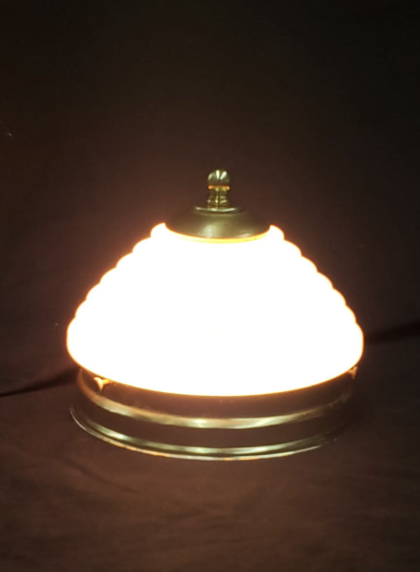 Art Deco Opaque White Glass Bullseye & Brass Flush Mount Ceiling Light #GA9077