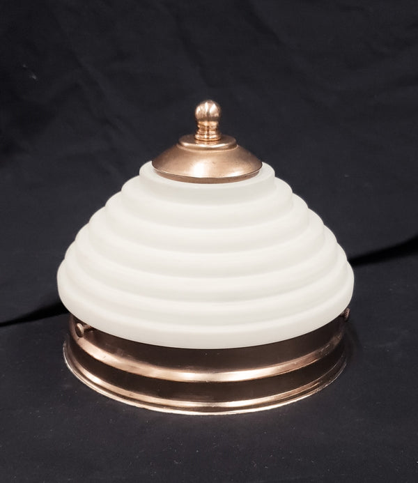 Art Deco Opaque White Glass Bullseye & Brass Flush Mount Ceiling Light #GA9077