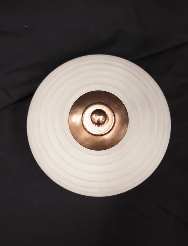 Art Deco Opaque White Glass Bullseye & Brass Flush Mount Ceiling Light #GA9077