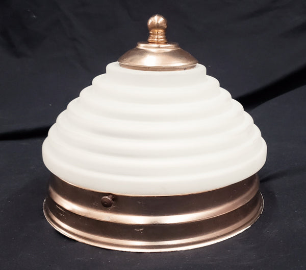 Art Deco Opaque White Glass Bullseye & Brass Flush Mount Ceiling Light #GA9077