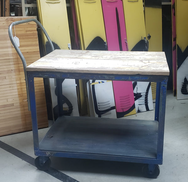Reclaimed  Two Level Steel Factory Cart with Barn Wood Top #barnwood