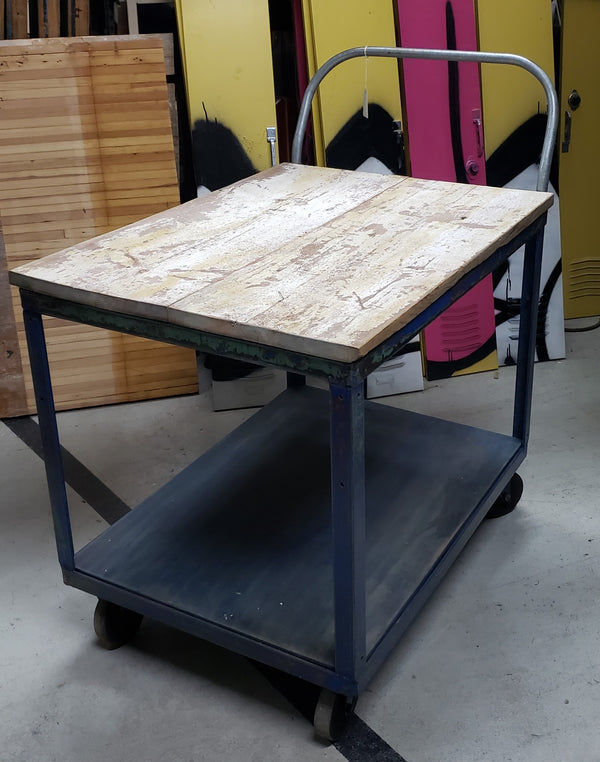 Reclaimed  Two Level Steel Factory Cart with Barn Wood Top #barnwood