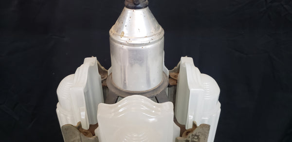 Rare Art Deco Slip Shade Pendant Light with Chrome Trim Ceiling Cap & Chain #GA9105