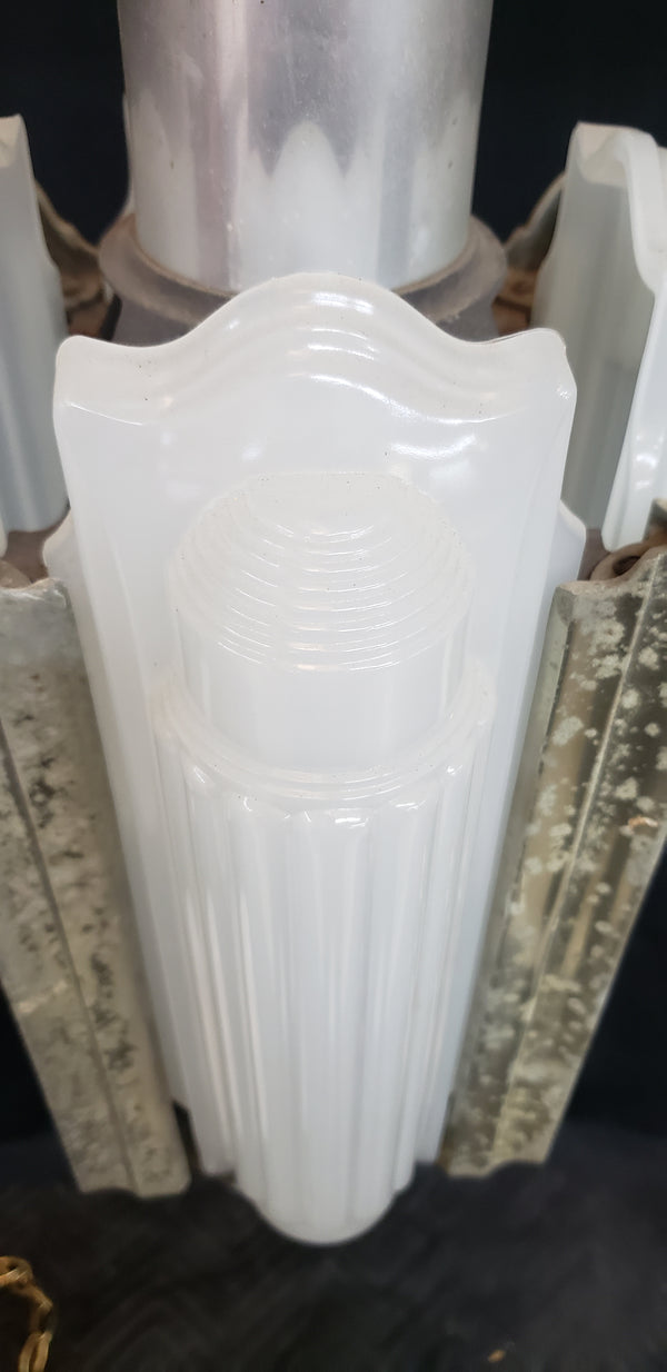 Rare Art Deco Slip Shade Pendant Light with Chrome Trim Ceiling Cap & Chain #GA9105