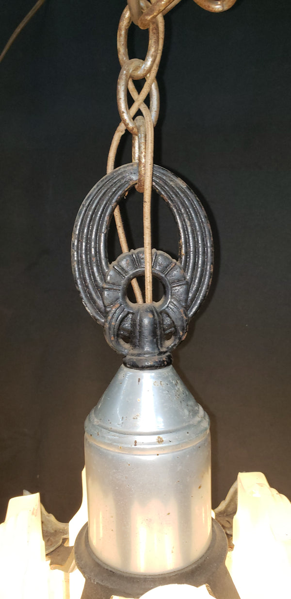 Rare Art Deco Slip Shade Pendant Light with Chrome Trim Ceiling Cap & Chain #GA9105