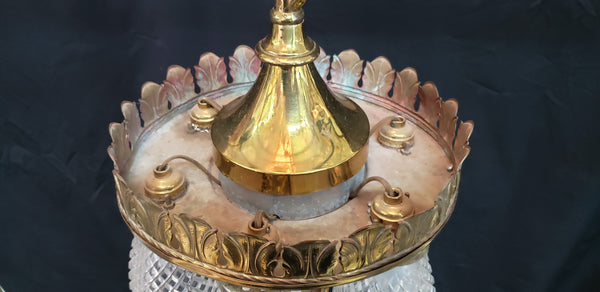 6 Light Ornate Brass Chandelier with Diamond Patterned Shades #GA9106