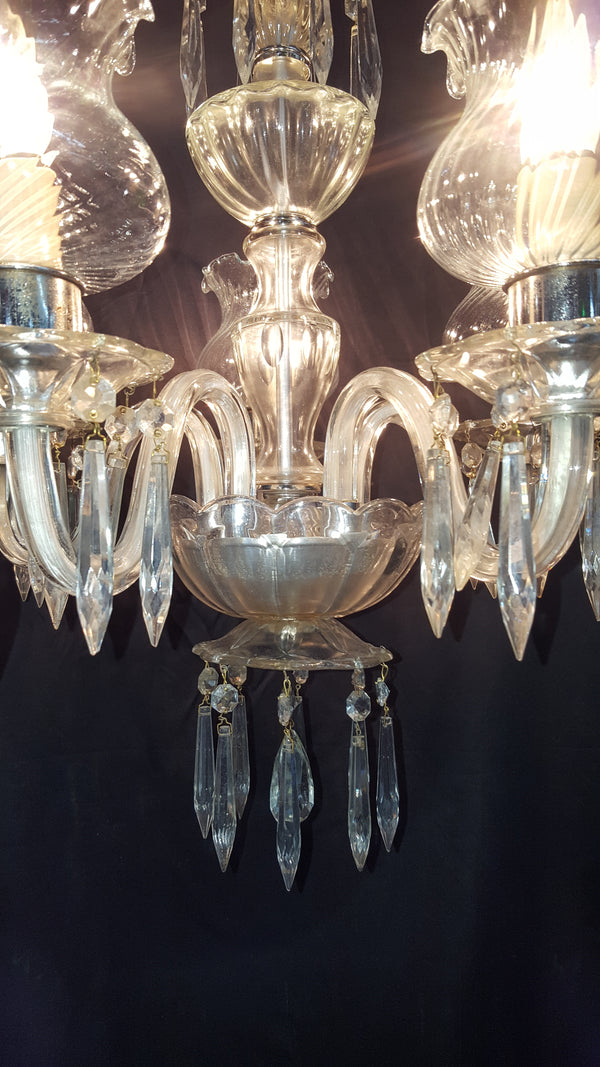 5 Light Crystal Prism Chandelier with Ruffled Striped Shades 19" x 15" GA9110