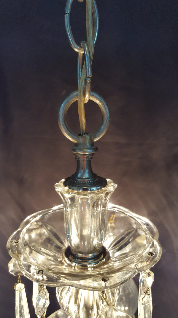5 Light Crystal Prism Chandelier with Ruffled Striped Shades 19" x 15" GA9110