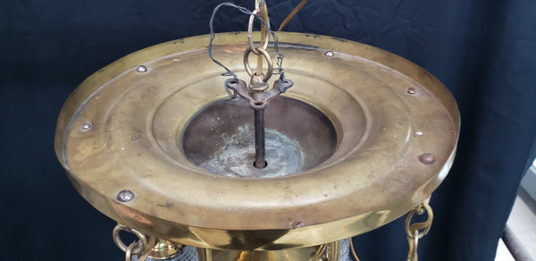 4 Light Brass Pan Chandelier with Dimmable Lights & Halophane Glass Shades #GA9112