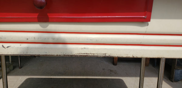 Mid Century Modern White & Red Porcelain Top Draw Table #GA9116