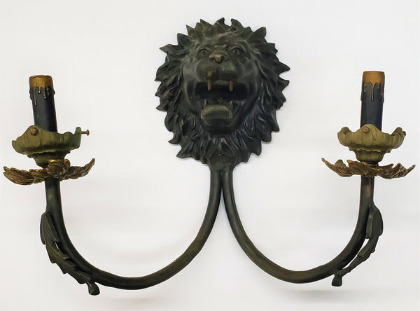Unique 2 Light Cast Brass Lion's Head Wall Sconce #GA53