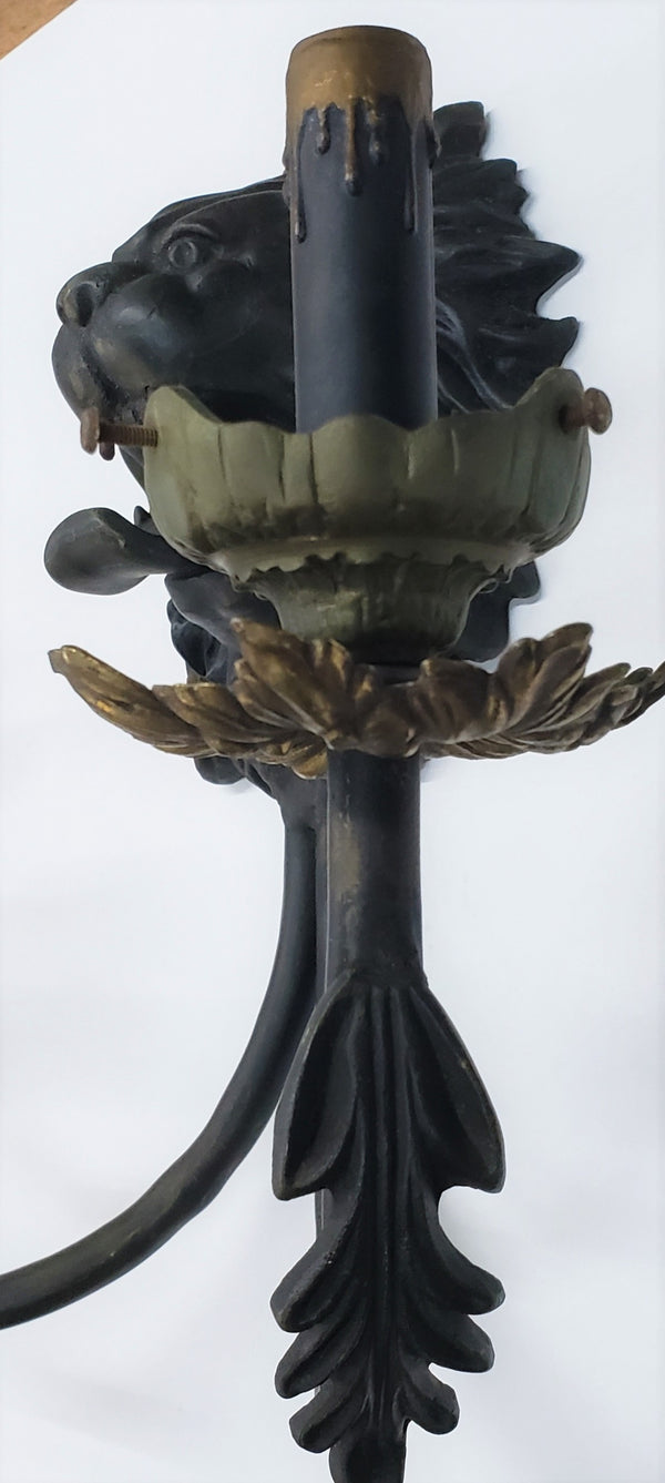 Unique 2 Light Cast Brass Lion's Head Wall Sconce #GA53