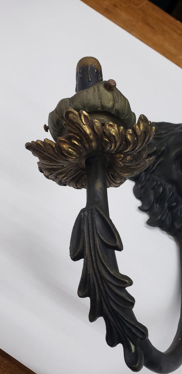 Unique 2 Light Cast Brass Lion's Head Wall Sconce #GA53