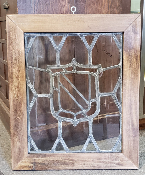 Leaded Glass Window with Center Heraldic Bend Design in Stained Wood Frame #GA9124