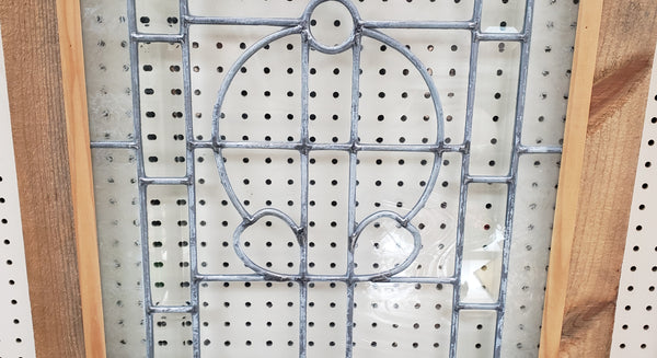 Art Nouveau Beveled Textured Leaded Glass Window in Wood Frame #GA9127