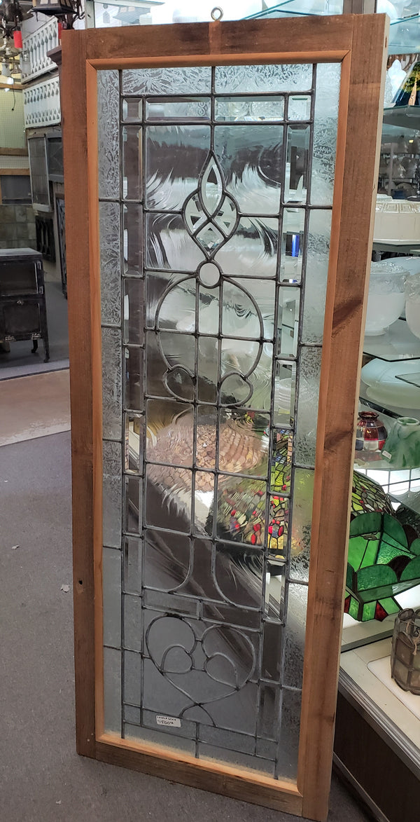 Art Nouveau Beveled Textured Leaded Glass Window in Wood Frame #GA9127
