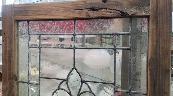 Art Nouveau Textured Beveled Leaded Glass Window in Wood Frame #GA9128