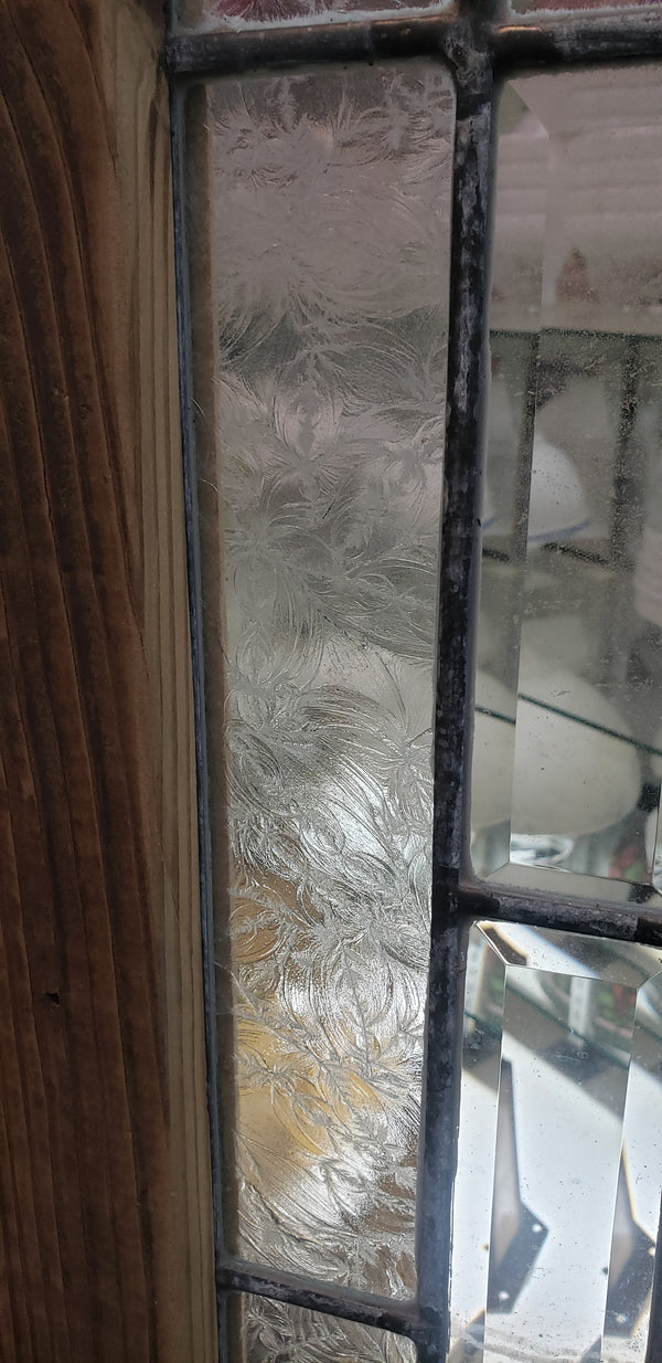 Art Nouveau Textured Beveled Leaded Glass Window in Wood Frame #GA9128