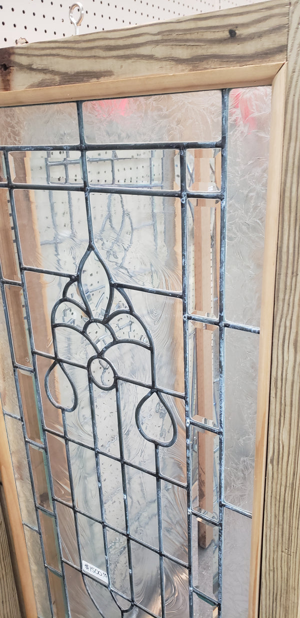 Art Nouveau Textured Beveled Leaded Glass Window in Wood Frame #GA9128
