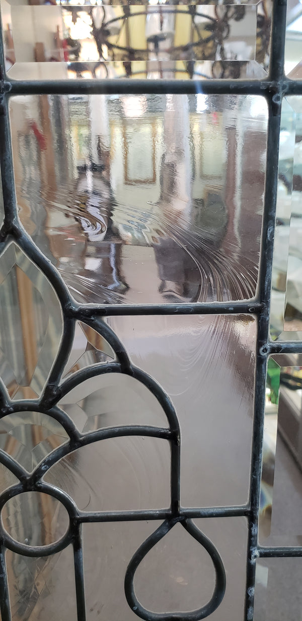 Art Nouveau Textured Beveled Leaded Glass Window in Wood Frame #GA9128