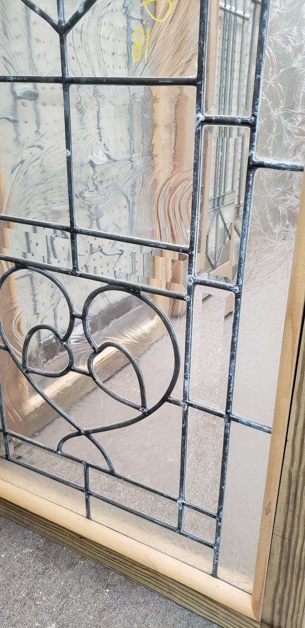 Art Nouveau Textured Beveled Leaded Glass Window in Wood Frame #GA9128