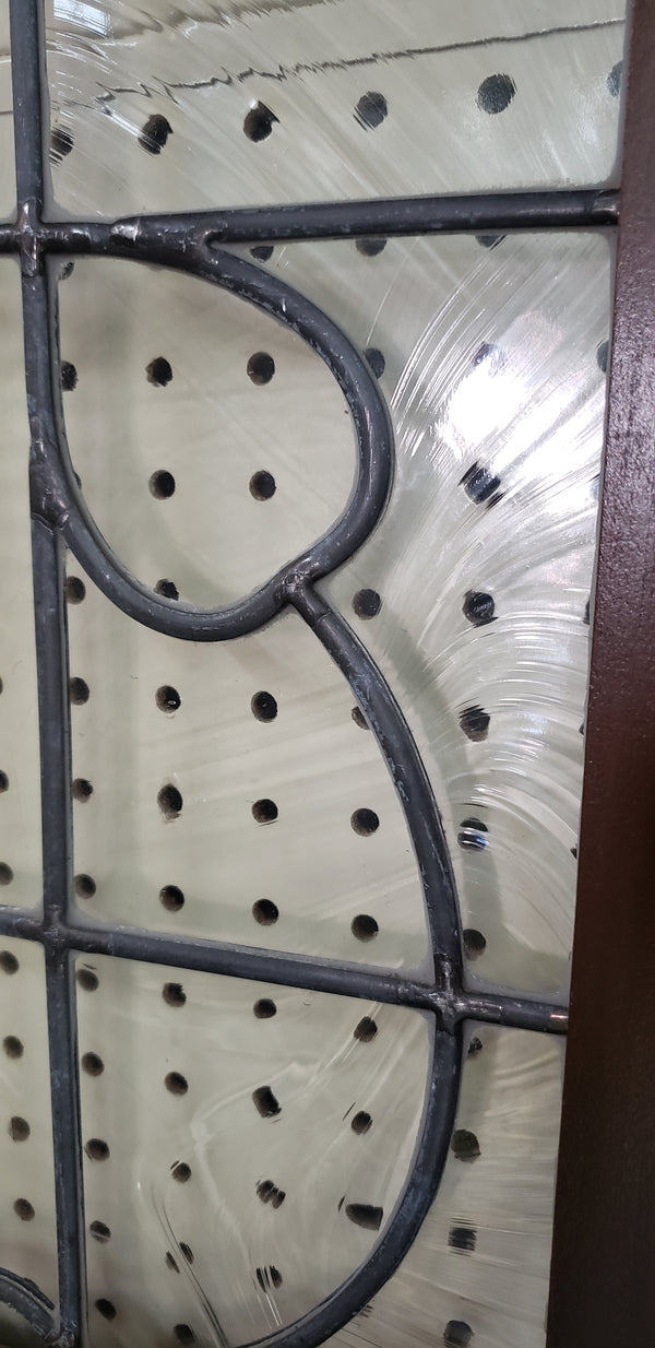 Pair of Textured Leaded Glass Windows in Wood Frames #GA9130