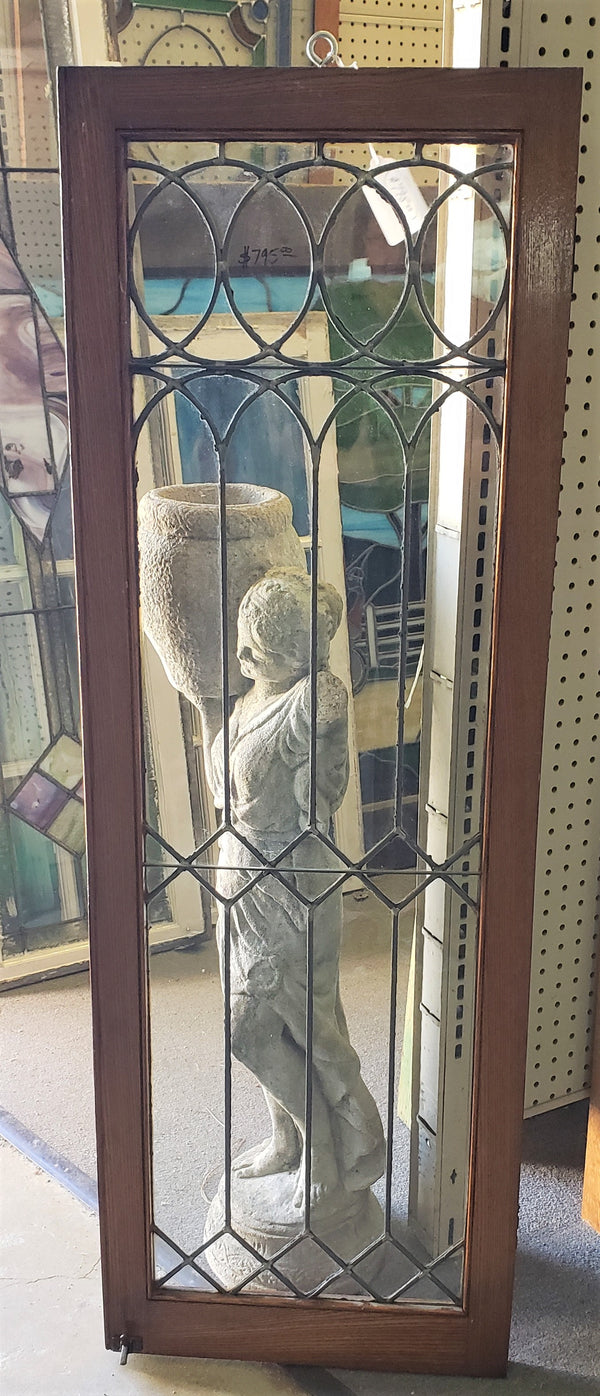 Antique Leaded Wavy Glass Cabinet Door Window in Wood Frame #GA9134
