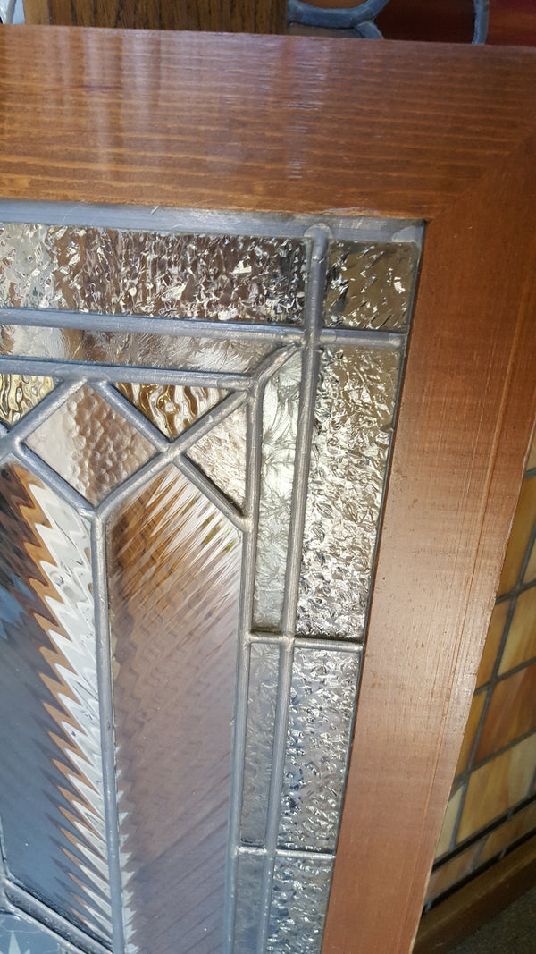 Geometric Textured Leaded Glass Window w/ Starburst Center in Wood Frame #GA9135